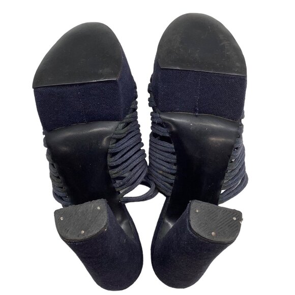 TRUE VINTAGE 70s Macrame Caged Platform Sandals Chunky Heel Coruna's by Noble - Picture 7 of 11